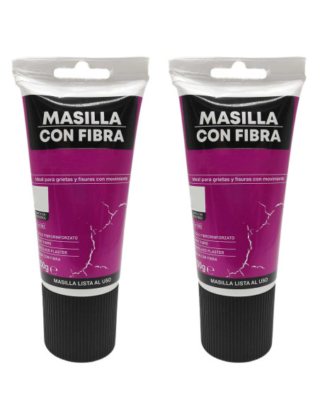 Tradineur - Pack de 2 tubos de masilla con fibra, retapado, reparación de grietas, fisuras en movimiento, uso exterior, albañile