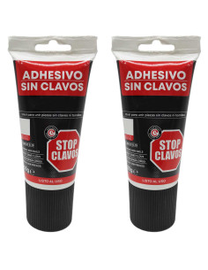 Tradineur - Pack de 2 tubos de adhesivo Stop Clavos, pegamento sin clavos, montaje, resistente a temperaturas extremas, fuerte e