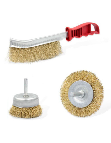Tradineur - Set de cepillos de alambre para taladro, atornillador - Cepillos de acero para madera y metal - Lijado y pulido, eli