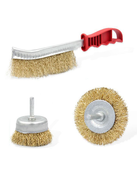 Tradineur - Set de cepillos de alambre para taladro, atornillador - Cepillos de acero para madera y metal - Lijado y pulido, eli Tradineur - Set de cepillos de alambre para taladro, atornillador - Cepillos de acero para madera y metal - Lijado y pulido, eli