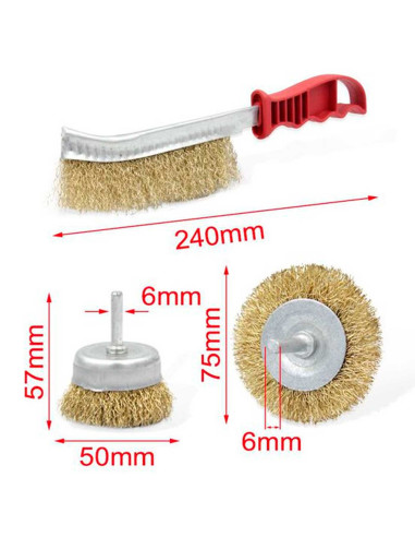 Tradineur - Set de cepillos de alambre para taladro, atornillador - Cepillos de acero para madera y metal - Lijado y pulido, eli