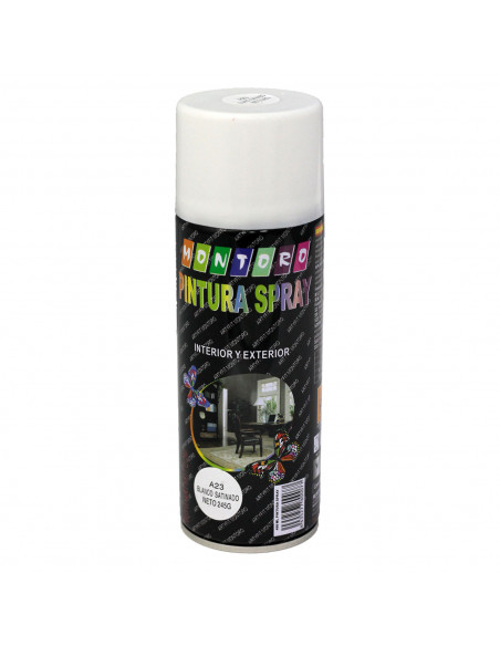 Montoro - Bote de pintura en spray blanco satinado A23 400 ml, válido para multitud de superficies de interior y exterior.Pintur
