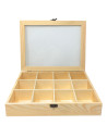 Tradineur - Caja de madera con 12 compartimentos y tapa con cristal, joyero, expositor de joyas, organizador, collares, anillos,