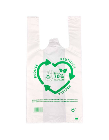 Tradineur - Pack de 25 bolsas de plástico tipo camiseta, reutilizables, gran resistencia, cumplen normativa, aptas para uso alim
