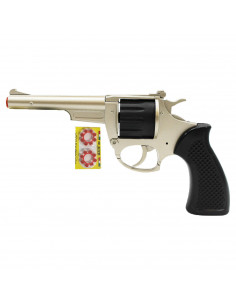 Tradineur- Pistola de juguete "Kansas" con 32 fulminantes, 17 x 9 cm, revólver recargable con disparos sonoros, 4 discos de 8 fu