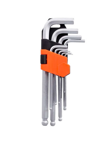 Tradineur - Juego de llaves Allen de 9 piezas - Fabricado en Hierro - Llaves de H1.5, H2, H2.5, H3, H4, H5, H6, H8, H10 - Herram