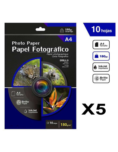 Tradineur - Papel fotográfico brillante, A4, para impresora de inyección de tinta, 180 g/m2, modelo universal, impresión colores