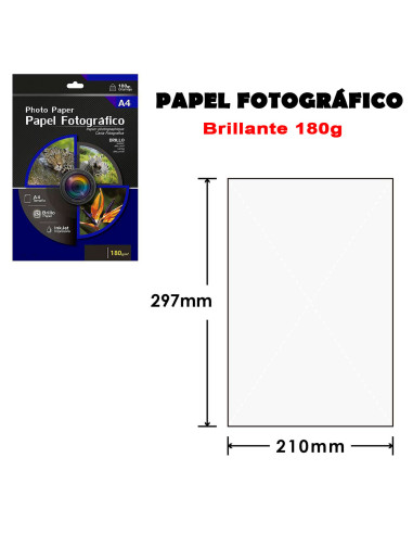 Tradineur - Papel fotográfico brillante, A4, para impresora de inyección de tinta, 180 g/m2, modelo universal, impresión colores