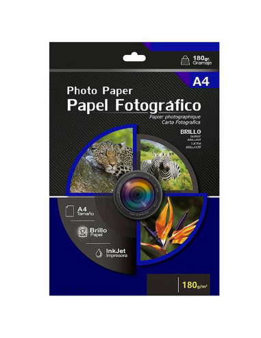 Tradineur - Papel fotográfico brillante, A4, apto para impresora de inyección de tinta, 180 g/m2, modelo universal, impresión co