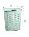 Tradineur - Cesto para ropa sucia con tapa y asas, pongotodo de plástico, cubo para colada, imitación de mimbre, fabricado en Es