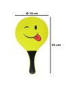 Tradineur - Set de palas de playa carita sonriente, madera, incluye pelota, mango recubierto de plástico, raquetas, deporte, air