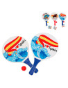 Tradineur - Set de palas de playa, diseño España, I Love Spain, madera, incluye pelota, mango recubierto de plástico, raquetas,