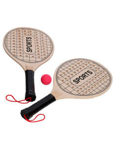 Tradineur - Set de palas de playa, modelo Sports, madera, incluye pelota, superficie con agujeros, mango forrado, raquetas, depo