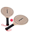 Tradineur - Set de palas de playa, modelo Sports, madera, incluye pelota, superficie con agujeros, mango forrado, raquetas, depo