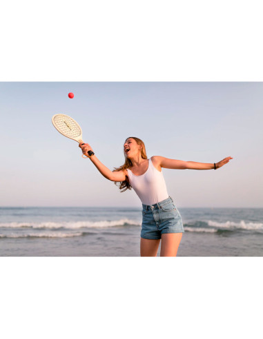 Tradineur - Set de palas de playa, modelo Sports, madera, incluye pelota, superficie con agujeros, mango forrado, raquetas, depo