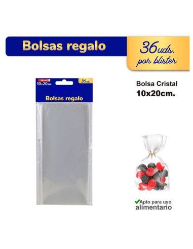 Tradineur - 3 paquetes de 36 bolsas transparentes de plástico para caramelos, envolver galletas, chuches, fiestas, cumpleaños, r