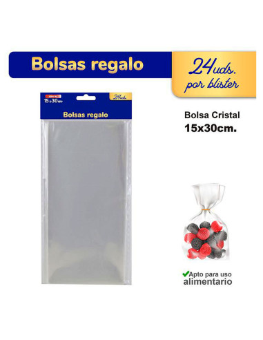 Tradineur - 4 paquetes de 24 bolsas transparentes de plástico para caramelos, envolver galletas, chuches, fiestas, cumpleaños, r