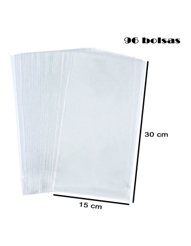 Tradineur - 4 paquetes de 24 bolsas transparentes de plástico para caramelos, envolver galletas, chuches, fiestas, cumpleaños, r