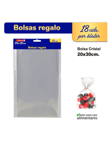 Tradineur - 6 paquetes de 18 bolsas transparentes de plástico para caramelos, envolver galletas, chuches, fiestas, cumpleaños, r