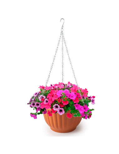 Tradineur - Maceta redonda colgante, plástico, tiesto, macetero, recipiente para plantas, flores, balcón, terraza, hogar, fabric