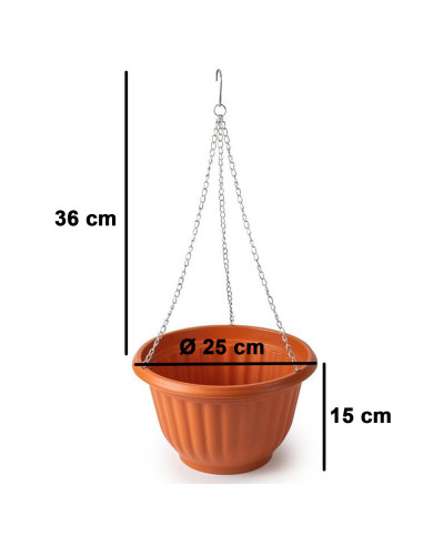Tradineur - Maceta redonda colgante, plástico, tiesto, macetero, recipiente para plantas, flores, balcón, terraza, hogar, fabric