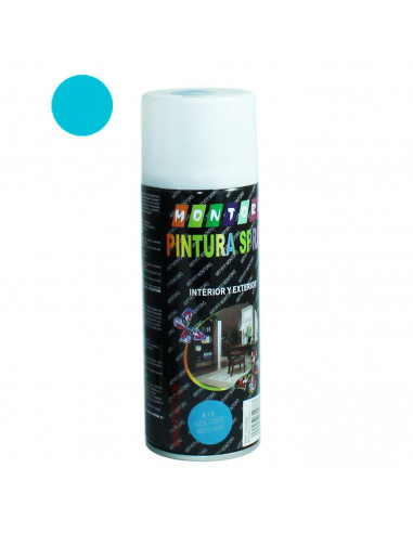 Montoro - Bote de pintura en spray azul cielo A19 400 ml, válido para multitud de superficies de interior y exterior. Pintura en