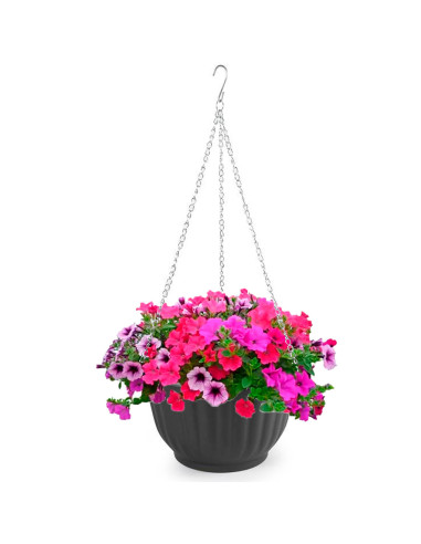 Tradineur - Maceta redonda colgante, plástico, macetero, tiesto, recipiente para plantas, flores, balcón, terraza, hogar, fabric