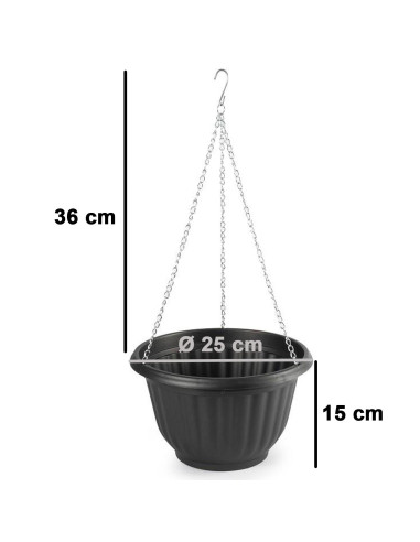 Tradineur - Maceta redonda colgante, plástico, macetero, tiesto, recipiente para plantas, flores, balcón, terraza, hogar, fabric