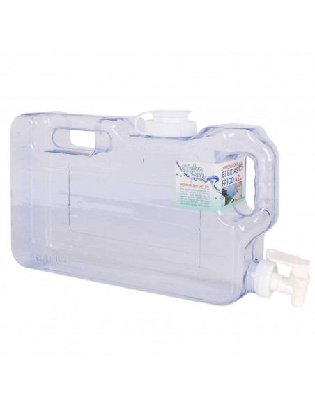 Tradineur - Dispensador de bebidas de plástico 4,2 litros con grifo y asa 20,5 x 7,5 x 39 cm, botella dispensadora agua para fri