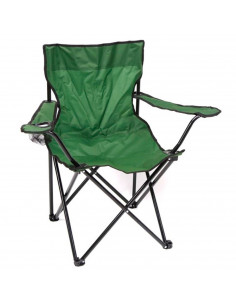 Tradineur - Silla de camping plegable con reposabrazos y portavasos, acero y poliéster, incluye bolsa de transporte, máximo 90 k