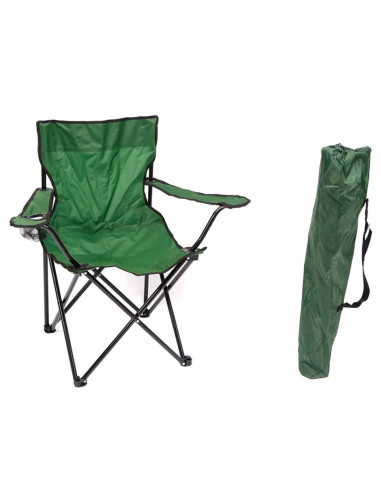 Tradineur - Silla de camping plegable con reposabrazos y portavasos, acero y poliéster, incluye bolsa de transporte, máximo 90 k