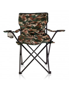 Tradineur - Silla de camping plegable, incluye reposabrazos y portavasos, acero y poliéster, incluye bolsa de transporte, máximo