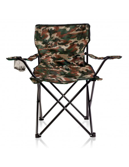 Tradineur - Silla de camping plegable, incluye reposabrazos y portavasos, acero y poliéster, incluye bolsa de transporte, máximo