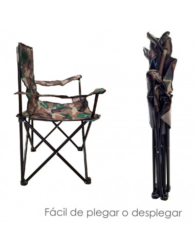 Tradineur - Silla de camping plegable, incluye reposabrazos y portavasos, acero y poliéster, incluye bolsa de transporte, máximo