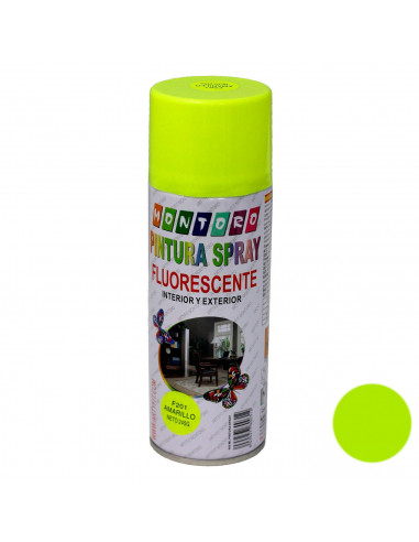Montoro - Bote de pintura en spray amarillo fluorescente F201 400 ml, válido para multitud de superficies de interior y exterior