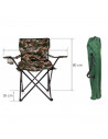 Tradineur - Silla de camping plegable, incluye reposabrazos y portavasos, acero y poliéster, incluye bolsa de transporte, máximo