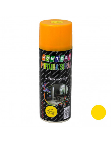 Montoro - Bote de pintura en spray amarillo A07 400 ml, válido para multitud de superficies de interior y exterior. Pintura en s