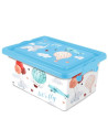 Tradineur - Caja de plástico con tapa y cierres laterales clip, cajón de almacenaje multiusos, ordenación, objetos, hogar, fabri