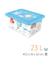 Tradineur - Caja de plástico con tapa y cierres laterales clip, cajón de almacenaje multiusos, ordenación, objetos, hogar, fabri