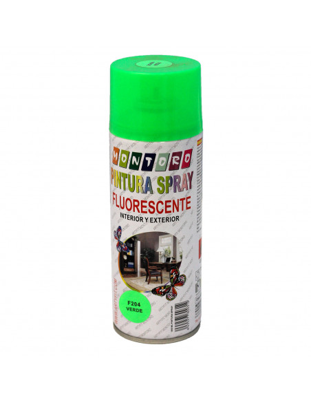 Montoro - Bote de pintura en spray verde fluorescente F204 400 ml, válido para multitud de superficies de interior y exterior. P