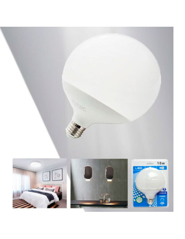 Tradineur - Bombilla LED estándar grande, globo, G120, E27, 18W equivalente a 162W, 1912 lúmenes, 6500K, luz blanca fría, eficie