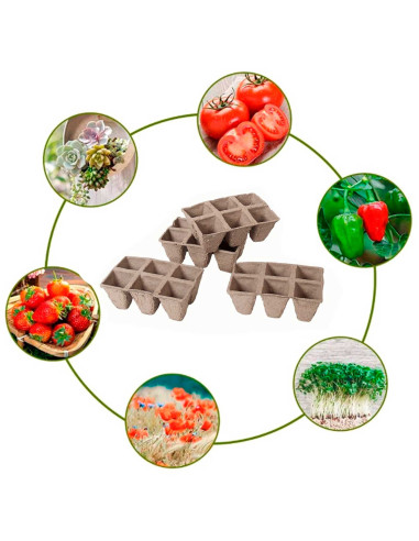 Tradineur - Pack de 24 bandejas de semilleros biodegradables, 6 plantas, bandejas de germinación de papel, crecimiento, propagac