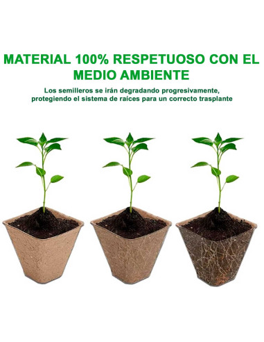 Tradineur - Pack de 24 bandejas de semilleros biodegradables, 6 plantas, bandejas de germinación de papel, crecimiento, propagac