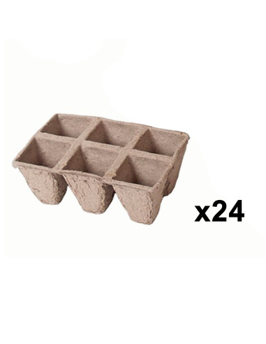 Tradineur - Pack de 24 bandejas de semilleros biodegradables, 6 plantas, bandejas de germinación de papel, crecimiento, propagac