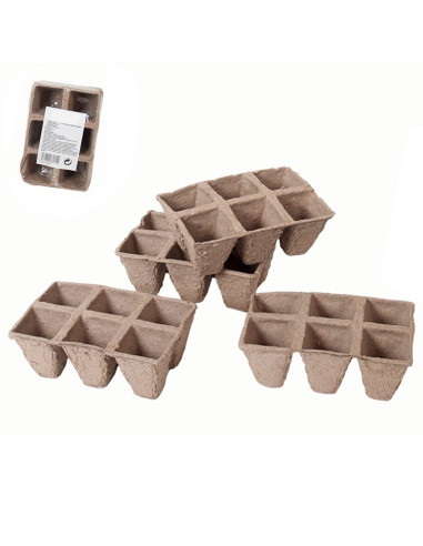 Tradineur - Pack de 24 bandejas de semilleros biodegradables, 6 plantas, bandejas de germinación de papel, crecimiento, propagac