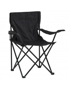 Tradineur - Silla de camping plegable con reposabrazos y portavasos, acero y poliéster, incluye bolsa de transporte, máximo 120