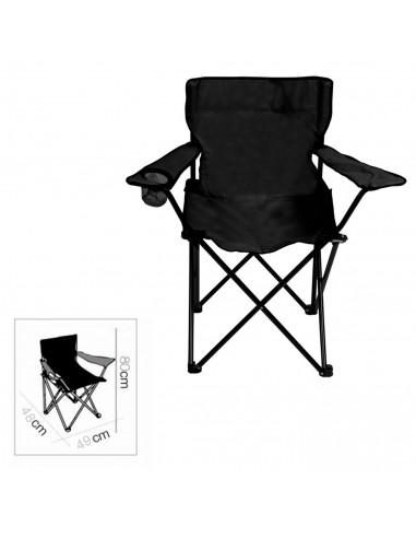Tradineur - Silla de camping plegable con reposabrazos y portavasos, acero y poliéster, incluye bolsa de transporte, máximo 120