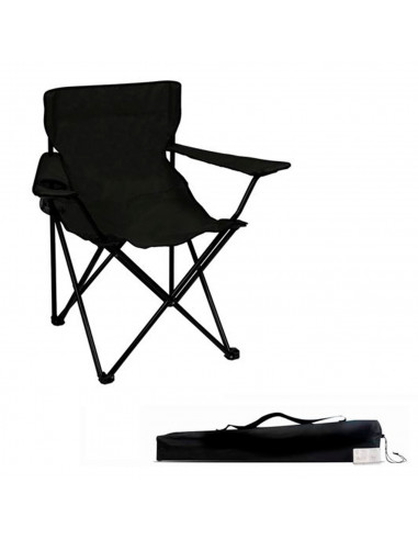 Tradineur - Silla de camping plegable con reposabrazos y portavasos, acero y poliéster, incluye bolsa de transporte, máximo 120