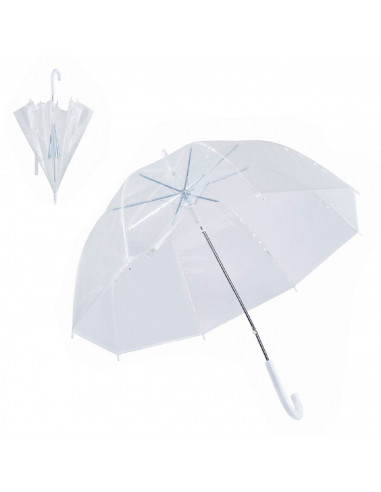 Tradineur - Paraguas transparente largo de mujer, forma de campana, PVC, apertura automática, 8 varillas de fibra, mango de plás