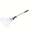 Tradineur - Rastrillo de jardín ajustable, extensible de 118 a 150 cm, hierro resistente, mango telescópico, dientes largos, bar